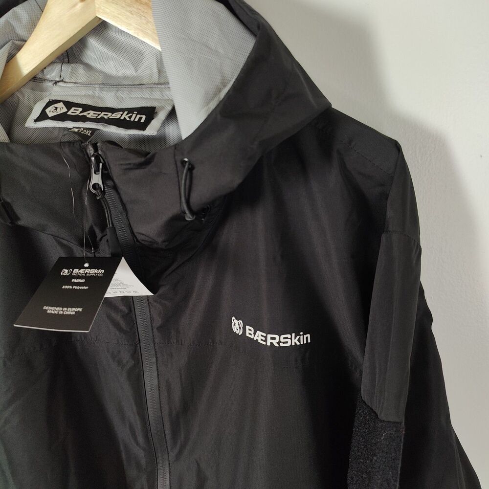 Baerskin Tactical Jacket Mens 2XL Black Zip Rain Hooded Full Zip Logo NEW - Picture 2 of 7